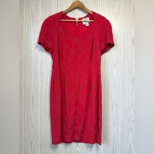 Carmen Marc Valvo Red Beaded Sheath Dress Size 14